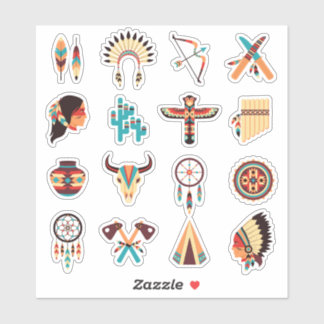 Sticker Native American Tribal Icons Set – Feathers, Dream