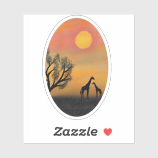 STICKER NATURE AFRICAINE GIRAFFE SUNSET PEINTURE