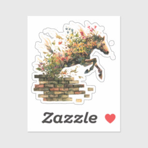 Sticker Nature Botanique Florale Cheval Saut