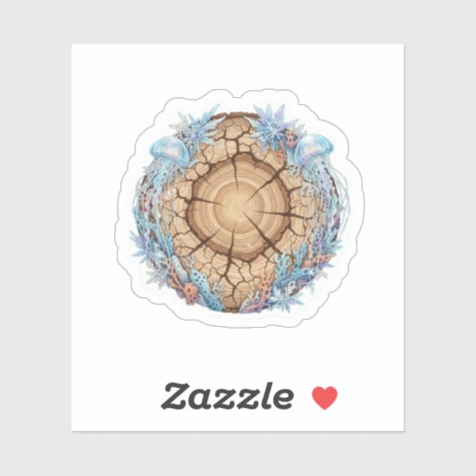 Sticker Nature Fusion Tree Rings & Ocean Life design  (Feuille)