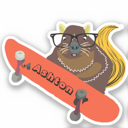 Sticker Naughty Squirrel #1033 Nom personnalisé Patinage (Recto)