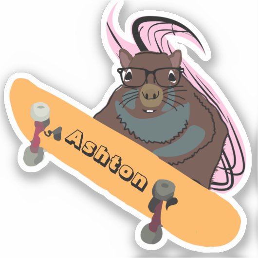 Sticker Naughty Squirrel #1037 Nom personnalisé Patinage (Recto)