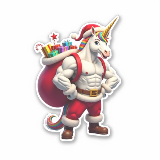 Sticker Naughty Unicorn Pun Funny Family Christmas Morning (Devant)