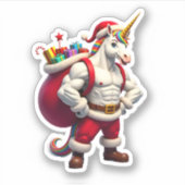 Sticker Naughty Unicorn Pun Funny Family Christmas Morning (Devant)