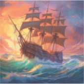 Sticker Navire À Voile Sur Une Mer Tempérée (Devant)