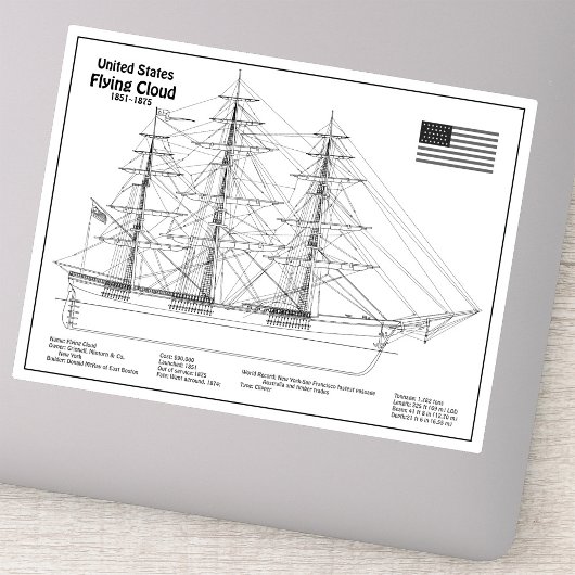 Sticker Navire Clipper Flying Cloud - Plan du navire BD