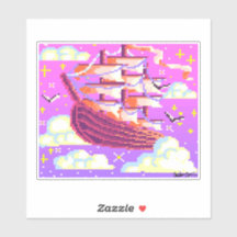 Navire volant Pixel rose et violet