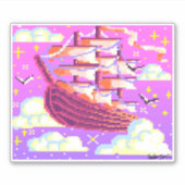 Sticker Navire volant Pixel rose et violet (Devant)