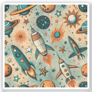 Sticker Navires vintages à fusée spatiaux Motif -Cosmos(7)
