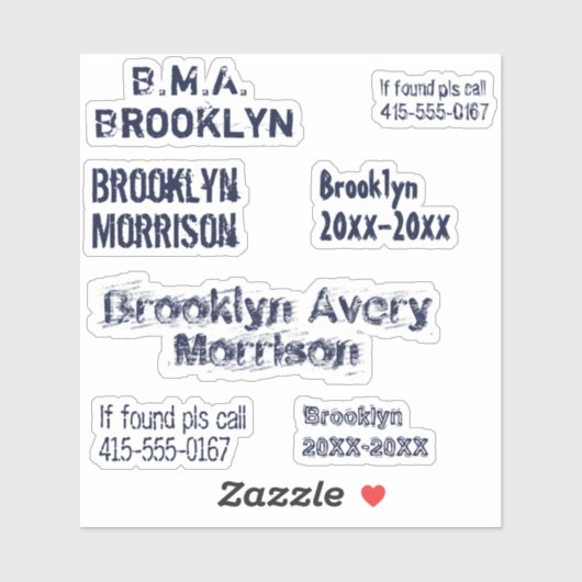 Sticker Navy Blue 7 Custom Textes Nom Cool Decal School (Feuille)