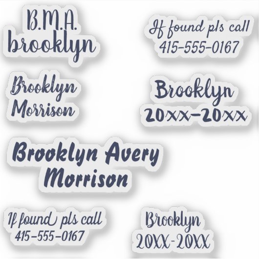 Sticker Navy Blue 7 Custom Textes Nom Script Decal School (Devant)