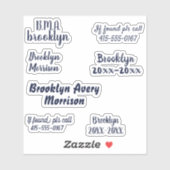 Sticker Navy Blue 7 Custom Textes Nom Script Decal School (Feuille)