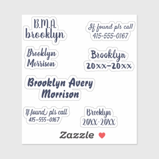 Sticker Navy Blue 7 Custom Textes Nom Script Decal School (Feuille)