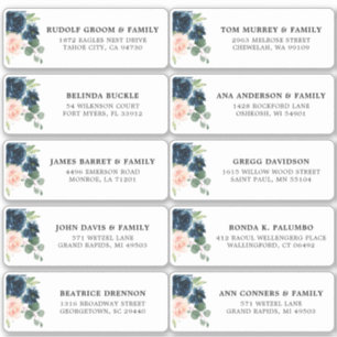 Sticker Navy Blue Blush Floral Mariage Adresse d'hôte