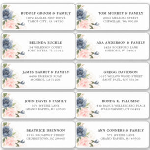 Sticker Navy Blue Blush rose Floral Mariage Adresse d'invi
