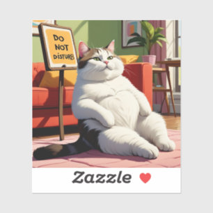 Sticker Ne pas déranger le gros chat amusant