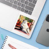 Sticker Ne pas déranger le gros chat amusant (Ordinateur portable avec iPhone)