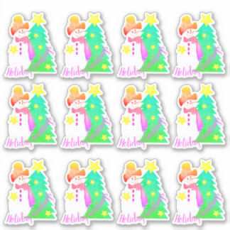 Sticker Neige Avec Rose Et Vert