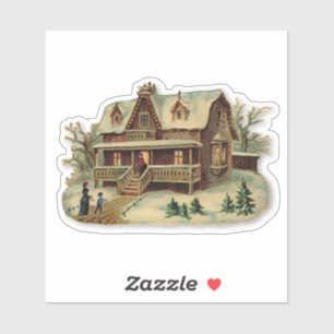 Sticker Neige de Noël Maison Victorienne Antique Accueil N