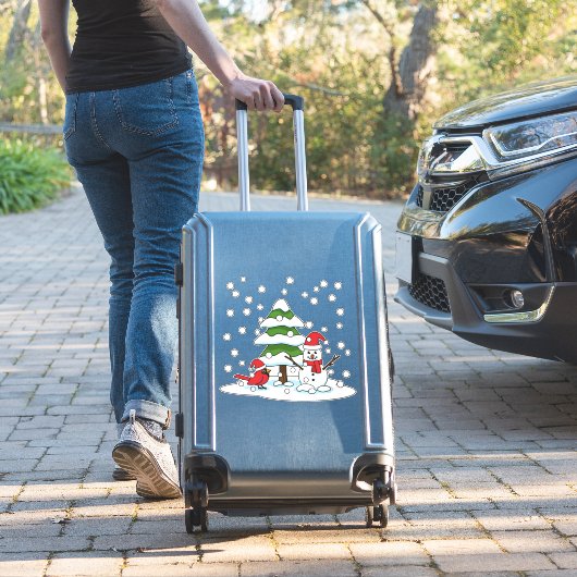 Sticker Neige tombant sur Cardinal, Snowman et Pine Tree (Valise Insitu)