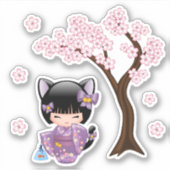 Sticker Neko Kokeshi Poupée - Cat Ears Geisha Girl (Devant)