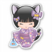 Sticker Neko Kokeshi Poupée - Cat Ears Geisha Girl (Devant)