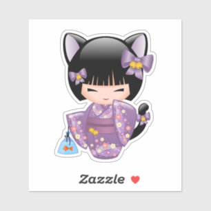Sticker Neko Kokeshi Poupée - Cat Ears Geisha Girl