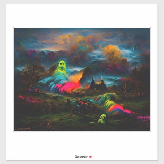 Sticker Neon Ghosts dans un paysage d'Imaginaire hanté (Feuille)