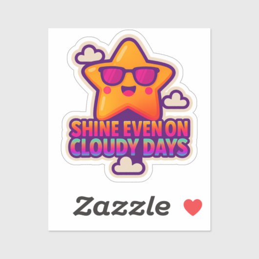 Sticker Neon Kawaii Star - "Shine even on Cloudy Days" (Feuille)