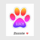 Sticker Neon Rainbow Dog Paw Print With Name (Feuille)