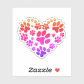 Sticker Neon Rainbow Heart Paw Prints on White (Feuille)