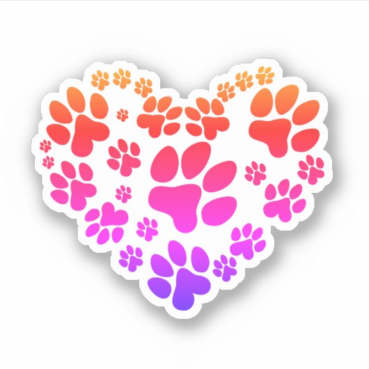 Sticker Neon Rainbow Heart Paw Prints on White (Devant)