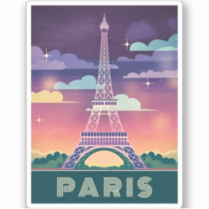 Sticker Neon Synthwave Tour Eiffel Paris France