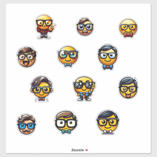 Sticker Nerdy Emoji Heads - Une collection de mignons, Gee (Feuille)