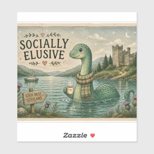 Sticker Nessie Cryptide Confortable Élusive Socialement Lo (Feuille)
