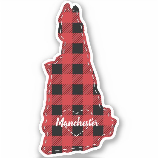 Sticker New Hampshire Hometown State Plaid Christmas (Devant)