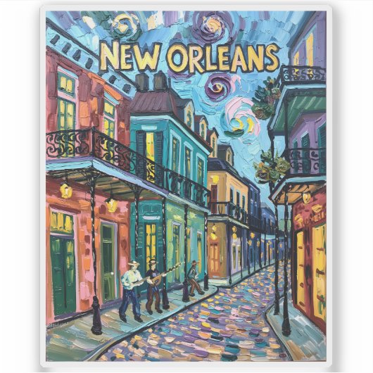 Sticker New Orleans French Quarter Van Gogh Style Travel (Devant)