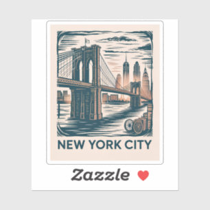 Sticker New York City Brooklyn Bridge Bold Retro Skyline