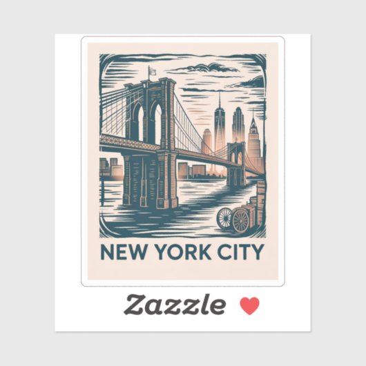Sticker New York City Brooklyn Bridge Bold Retro Skyline (Feuille)