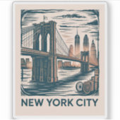 Sticker New York City Brooklyn Bridge Bold Retro Skyline (Devant)