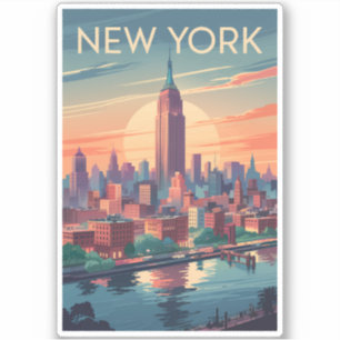 Sticker New York City Skyline Travel Art Vintage