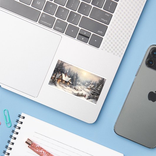 Sticker Nice village la nuit de Noël (Ordinateur portable avec iPhone)