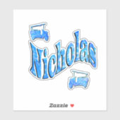Sticker Nicholas Name With Fire Trucks, (Feuille)