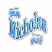 Sticker Nicholas Nom Avec Camions de Pompiers, (Devant)