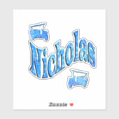 Sticker Nicholas Nom Avec Camions de Pompiers, (Feuille)