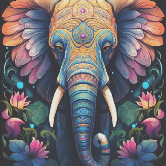 Sticker Night Blooming Mandala Elephant (Devant)
