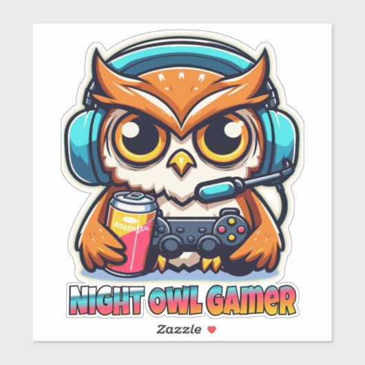 Sticker Night Owl Gamer Mascot Fun Gaming Illustration (Feuille)