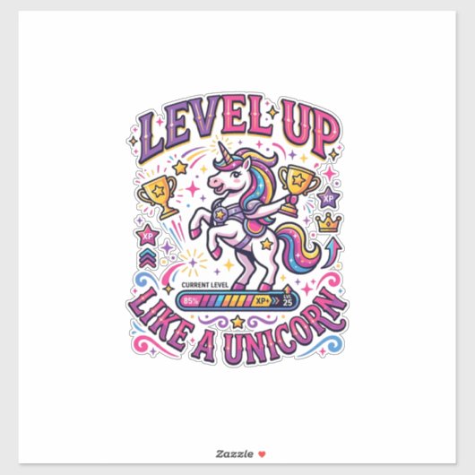 Sticker Niveau de licorne monte comme une licorne publicit (Feuille)