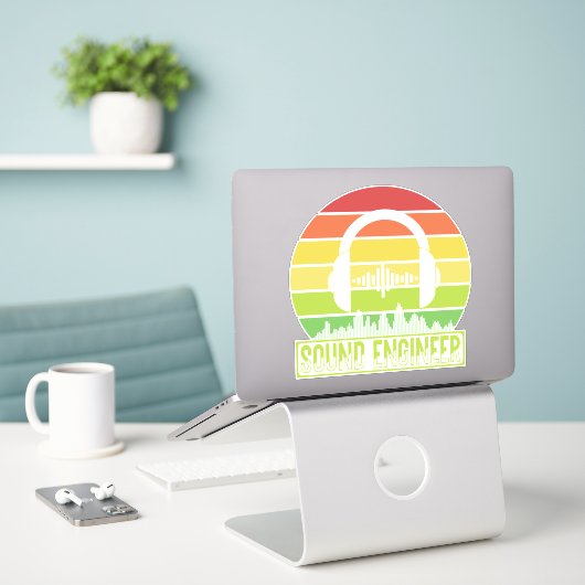 Sticker Niveau d'écouteurs rétro-sunset (Ordinateur portable sur le bureau)