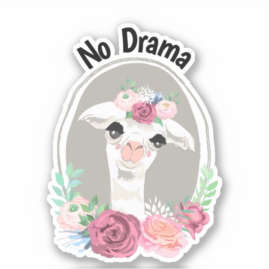 Sticker "No Drama" Lady Llama Avec Roses (Devant)